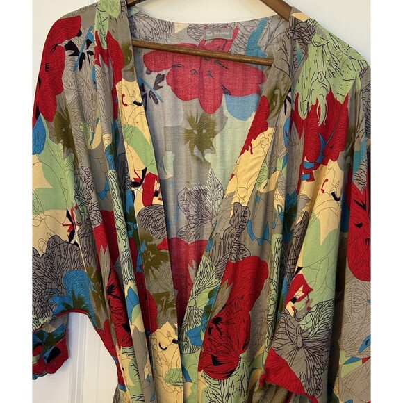 Punjammies by Sudara Womens Robe Medium Large Floral Kimono Pockets Tie Belt - Picture 3 of 10